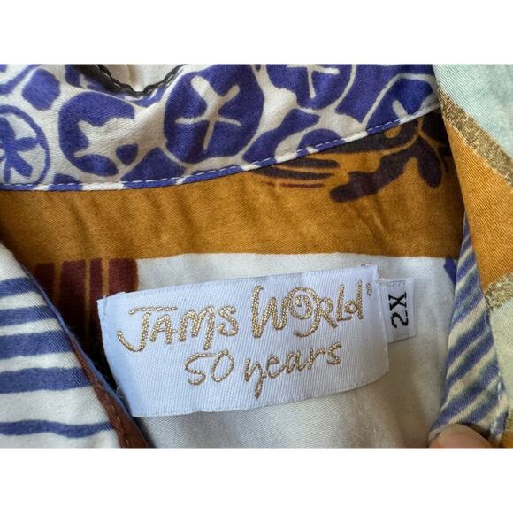 Vintage Jams World Hawaiian Shirt Sz 2X Surf Line Geometric Button Down - Picture 3 of 10